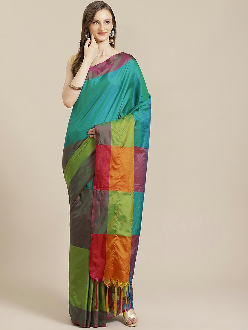 women's color block multi colored saree - 19533328 - Zoom Image - 0