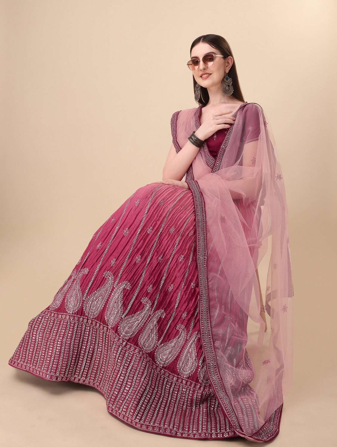 pink embroidered semi stitched flared lehenga - 19533431 -  Standard Image - 3