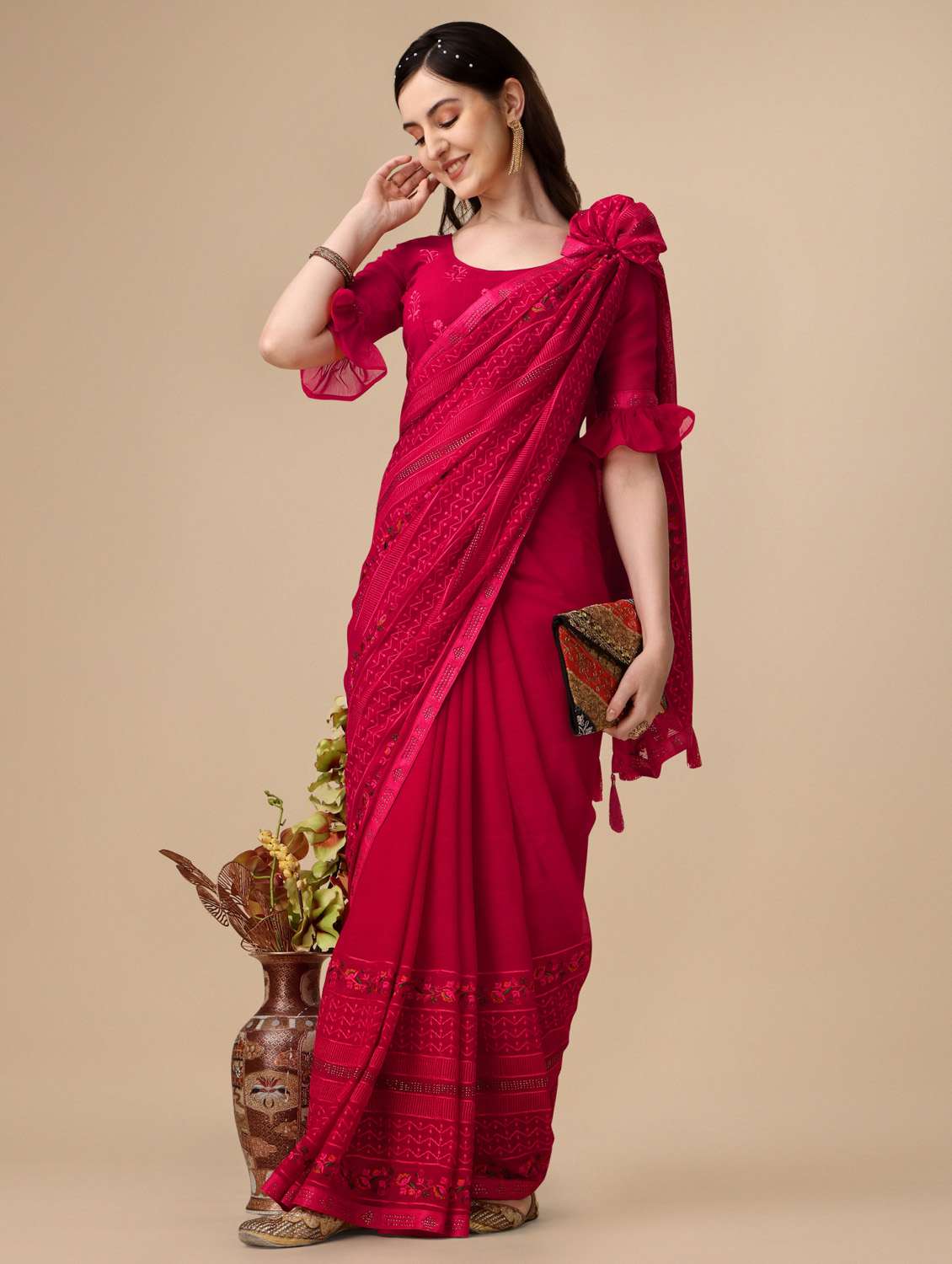 women's embroidered saree with blouse - 19533465 - Zoom Image - 0