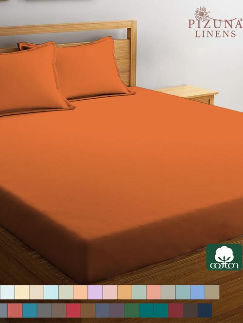 pizuna cotton 400 tc solid long staple cotton satin queen size elastic fitted sheet with 1 pillow covers (burnt orange) - 19533599 - Standard Image - 0