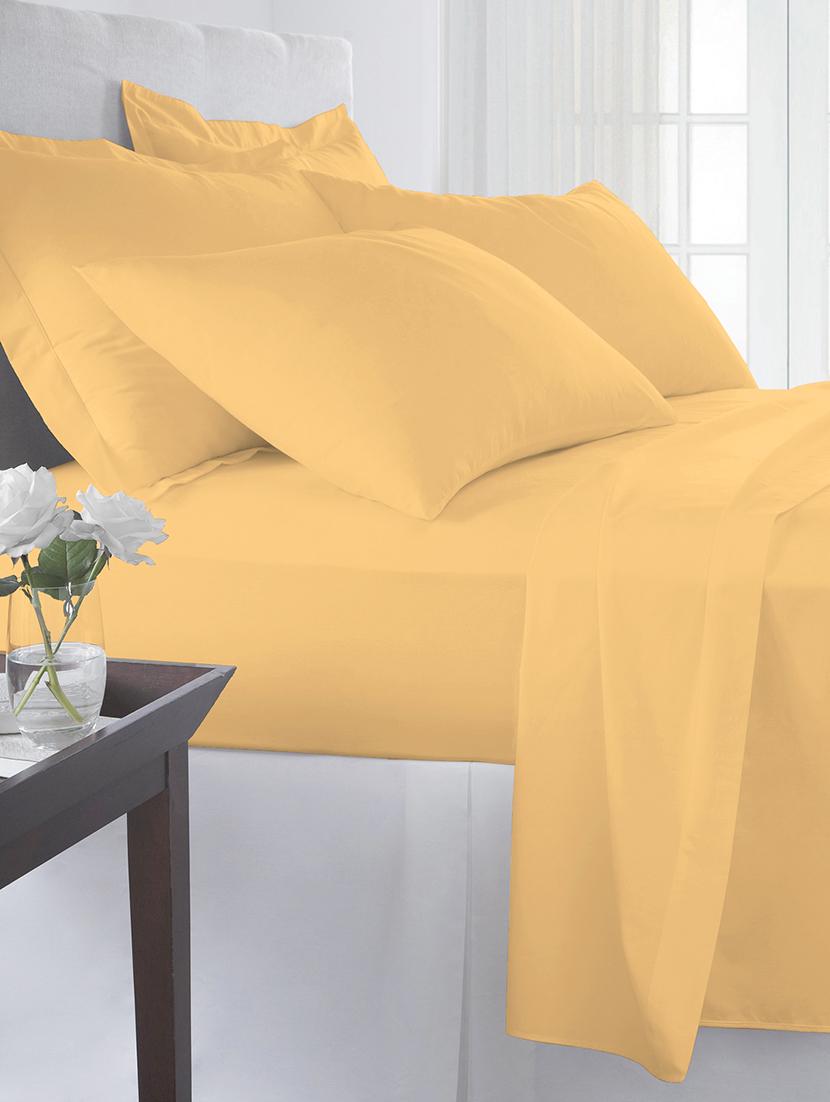 pizuna cotton 400 thread count solid long staple cotton satin king size flat sheet with 2 pillow covers (golden yellow) - 19533601 - Zoom Image - 0