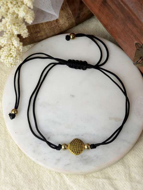 gold plated charm bead black thread anklet - 19536444 -  Standard Image - 0