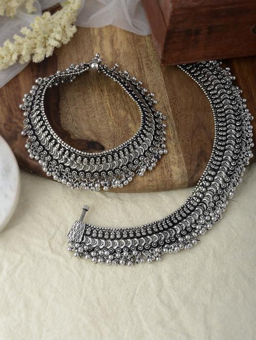 oxidised silver plated heavy anklet paijeb for women - 19536452 - Standard Image - 0