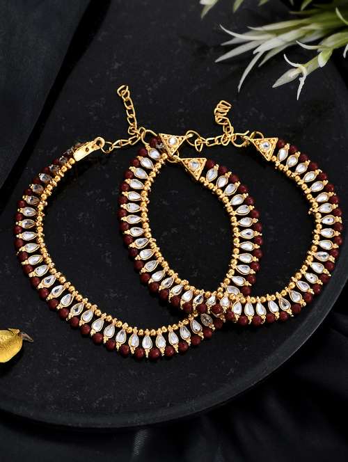 gold plated ethnic kundan payal - 19536454 -  Standard Image - 0