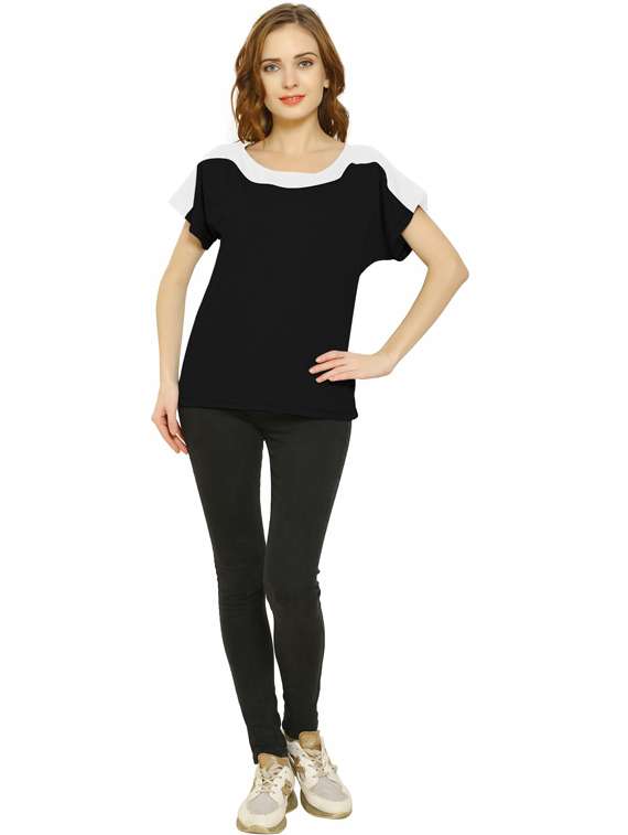 women's color block round neck t-shirt - 19537771 -  Standard Image - 3