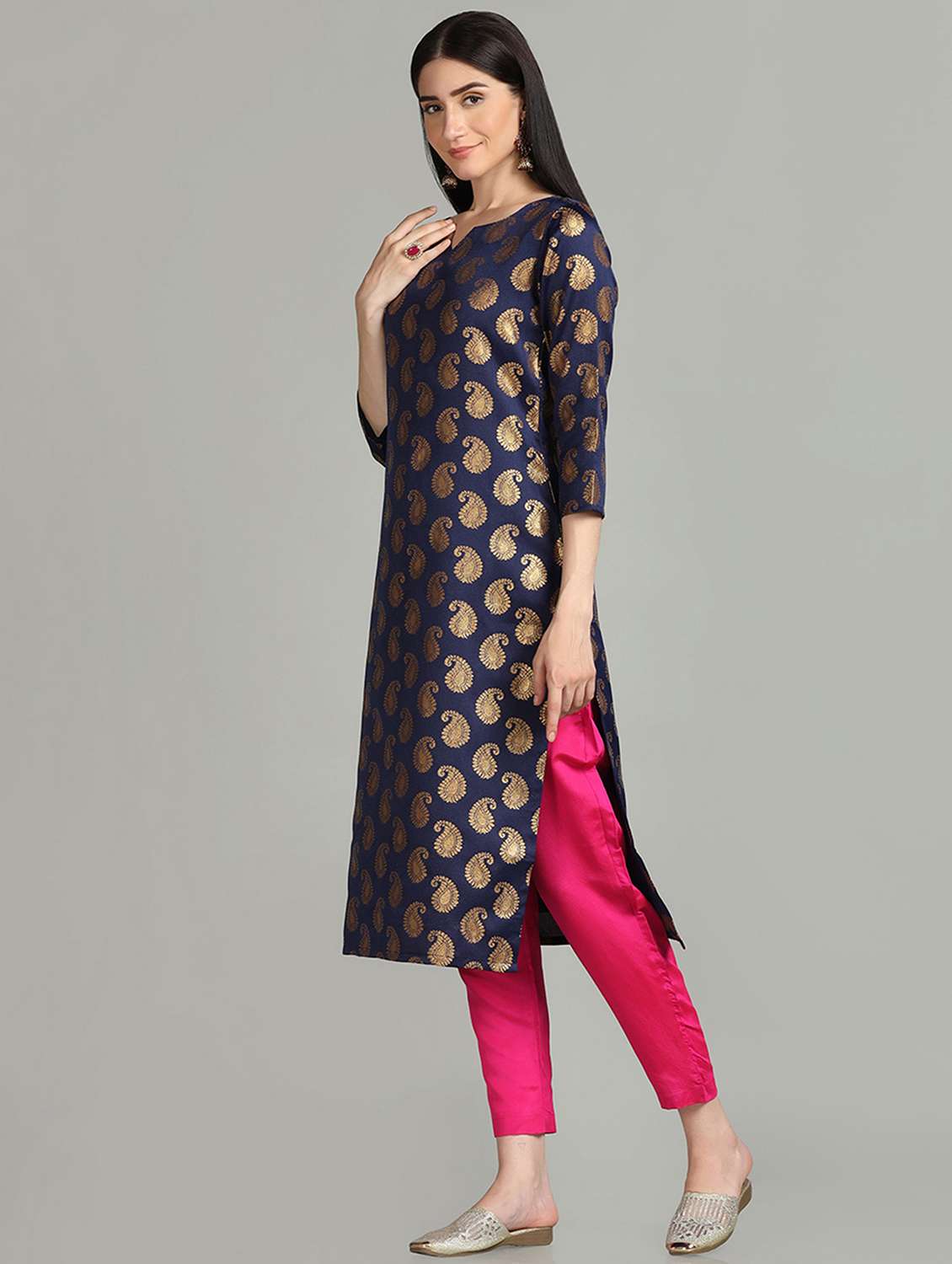notch neck kurta pant set with dupatta - 19554843 -  Standard Image - 3