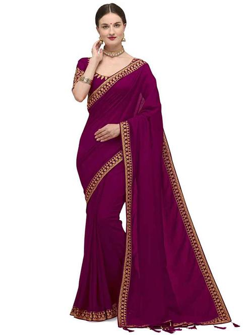 purple embroidered saree with blouse - 19554974 - Standard Image - 0