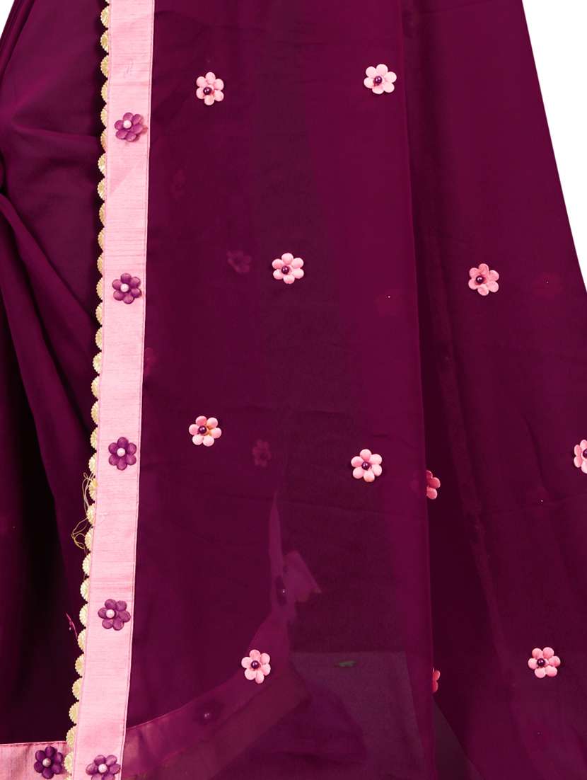purple self design bordered saree with blouse - 19554979 -  Standard Image - 3