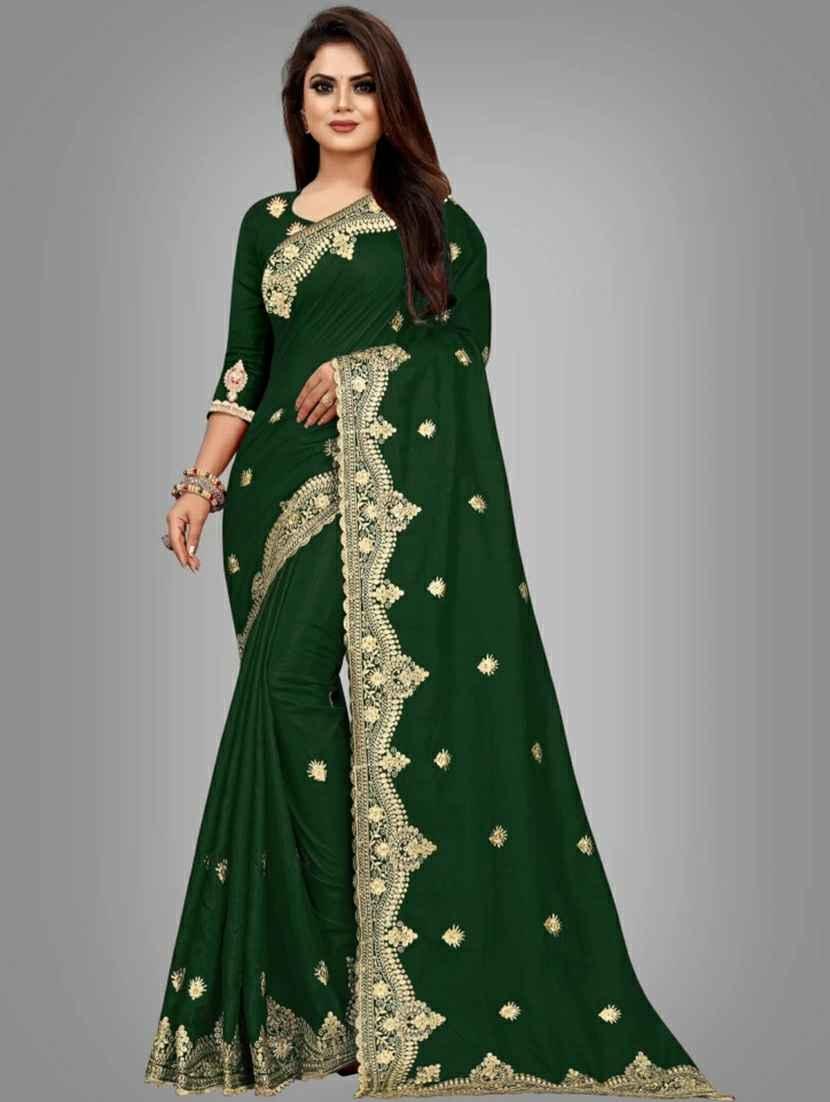 green self design embroidered saree with blouse - 19554985 - Zoom Image - 0