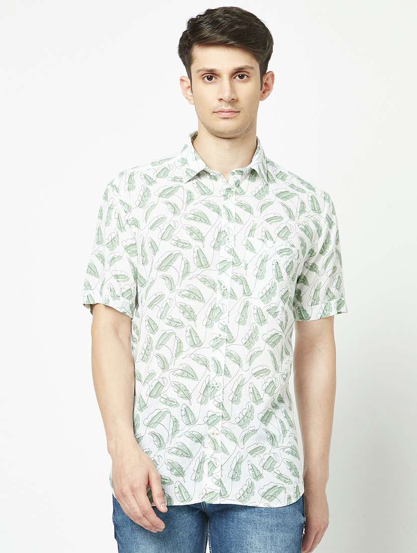 mens leaf print casual shirt