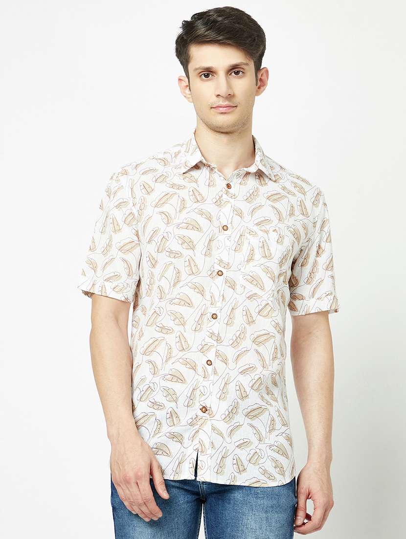 mens leaf print casual shirt