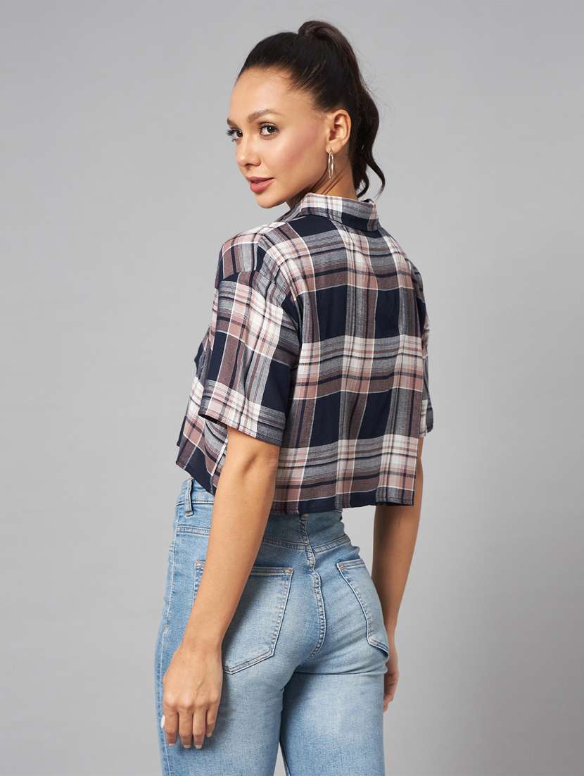 women checkered crop shirt - 19555150 -  Standard Image - 3