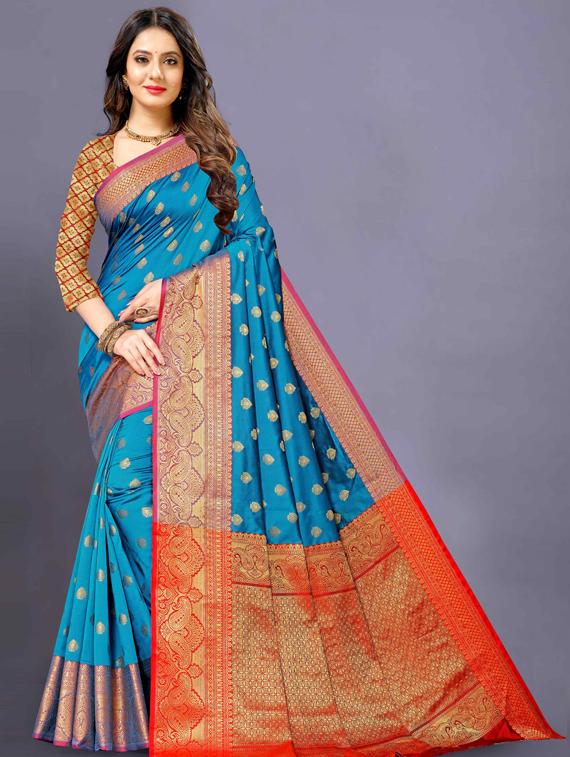 sky blue silk saree with blouse - 19555265 - Zoom Image - 0