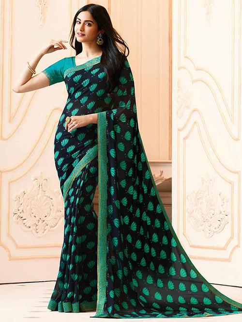 blue georgette printed saree with blouse - 19555278 - Standard Image - 0