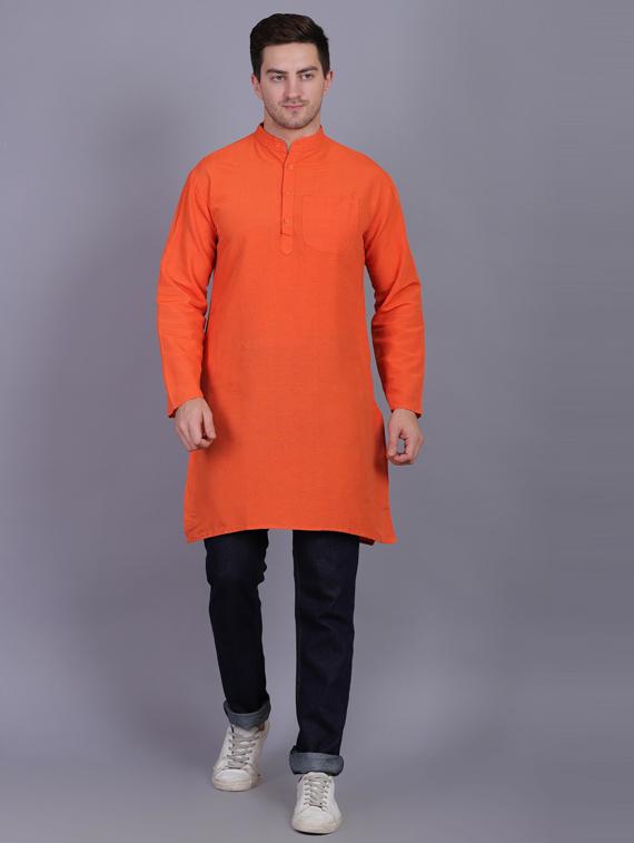 orange solid long kurtas kurta - 19564524 - Zoom Image - 0