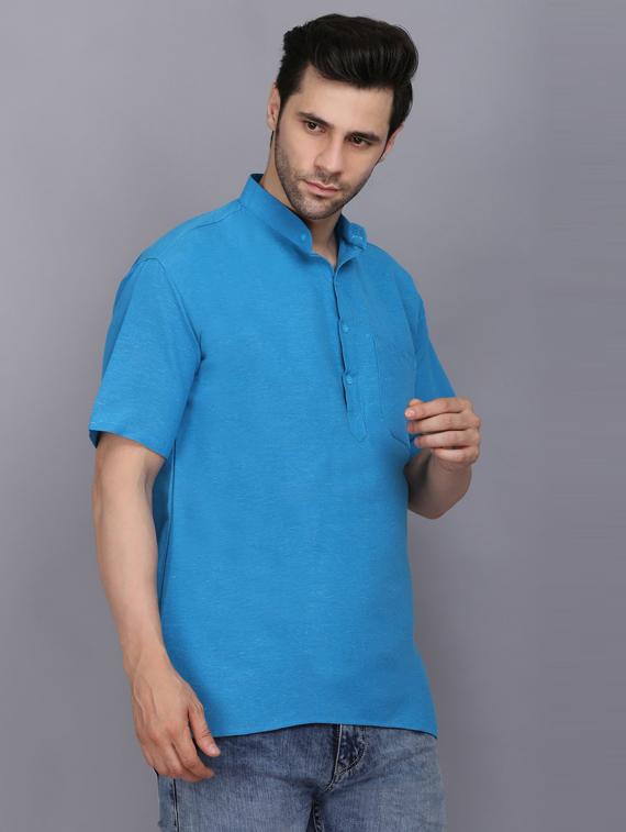 blue solid short kurta - 19564529 - Standard Image - 3