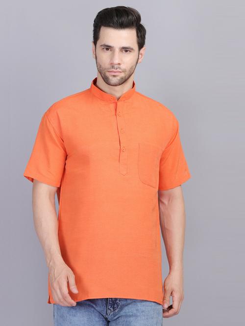 orange cotton blend short kurta - 19564534 - Standard Image - 0