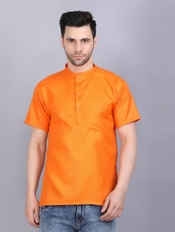 orange cotton blend short kurta - 19564545 - Zoom Image - 0