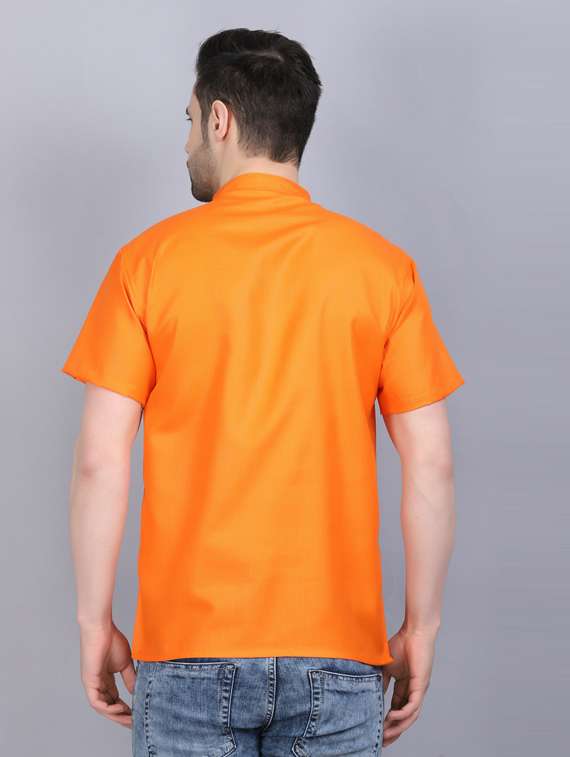 orange cotton blend short kurta - 19564545 - Standard Image - 3