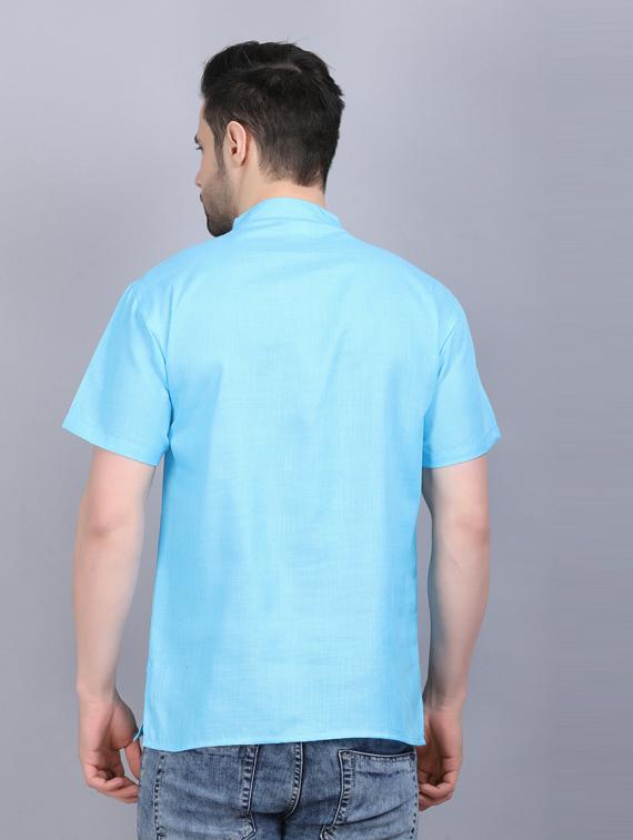 light blue cotton blend short kurta - 19564549 - Standard Image - 3