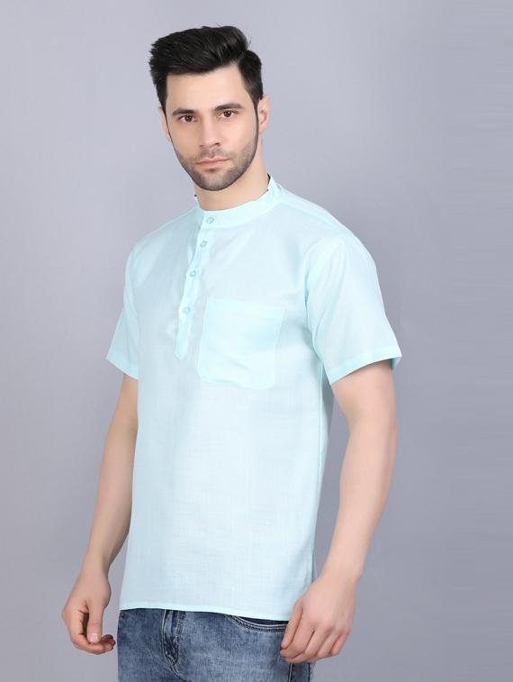 light blue cotton blend short kurta - 19564549 - Standard Image - 5