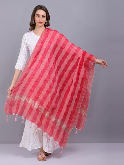 peach stripes dupatta - 19565960 -  Standard Image - 0