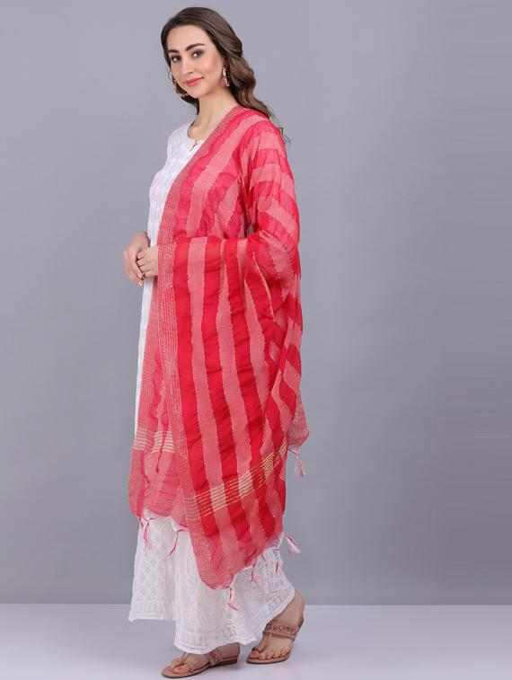 peach stripes dupatta - 19565960 - Standard Image - 3