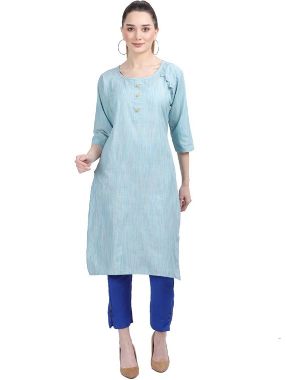 round neck kurta pant set - 19566002 - Zoom Image - 0