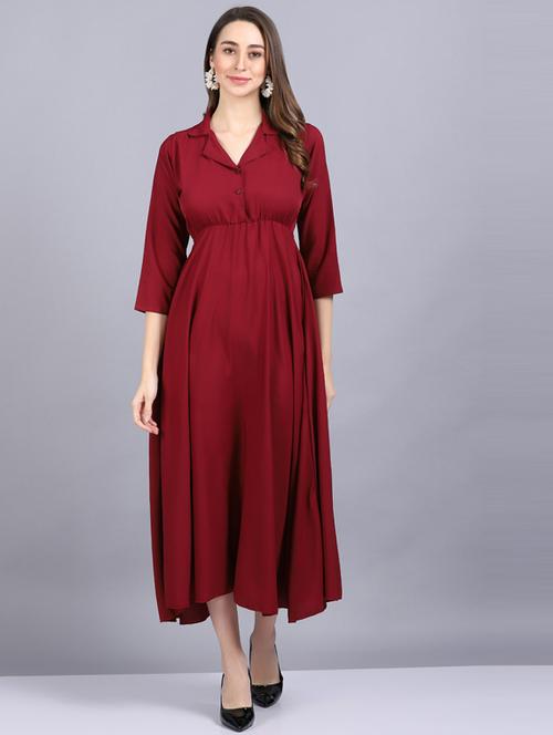 lapel neck crepe flared gown - 19566013 - Standard Image - 0
