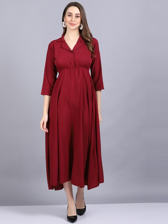 lapel neck crepe flared gown - 19566013 - Zoom Image - 0