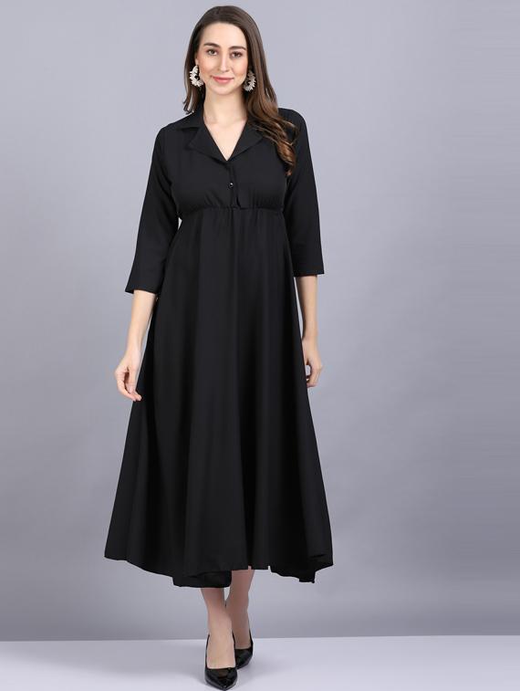 lapel neck crepe flared gown - 19566015 - Zoom Image - 0