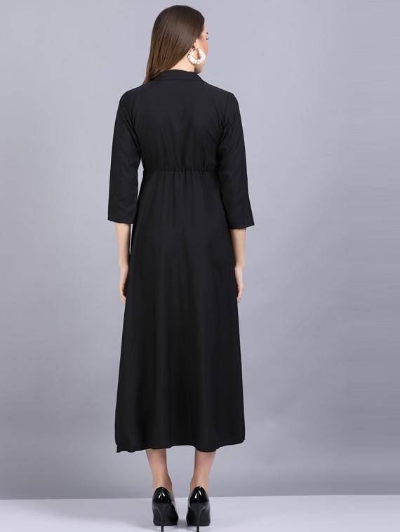 lapel neck crepe flared gown - 19566015 - Standard Image - 3