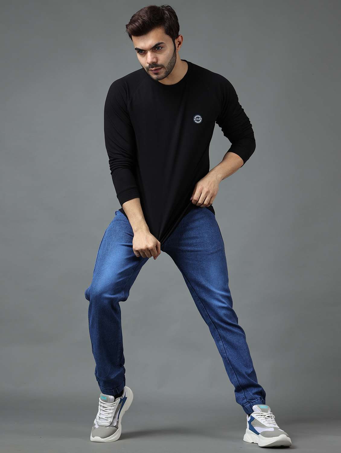 blue cotton blend joggers - 19566731 -  Standard Image - 3