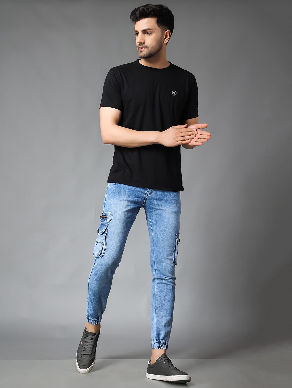 blue cotton blend joggers - 19566734 - Standard Image - 3