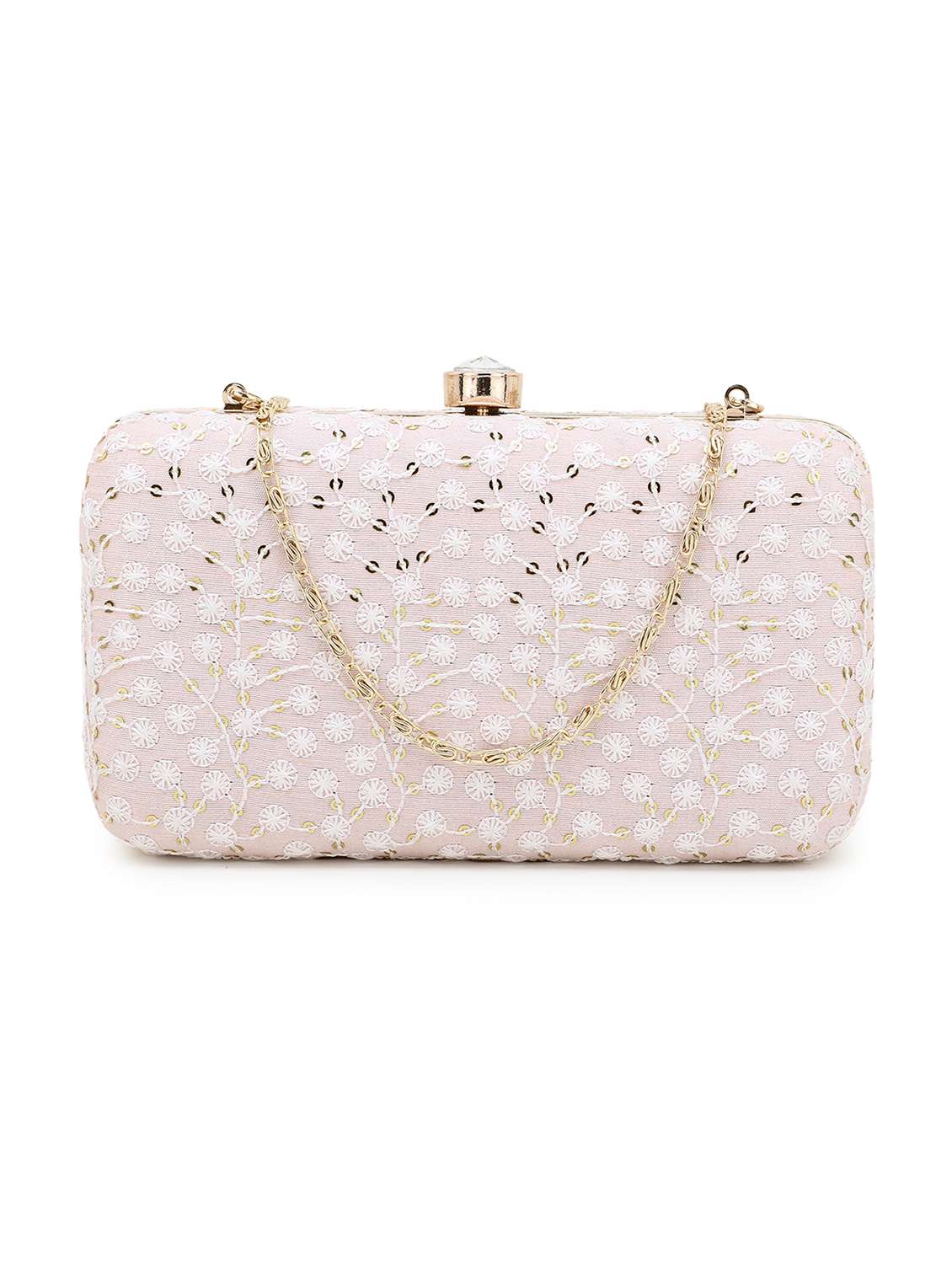 pink faux silk box clutch