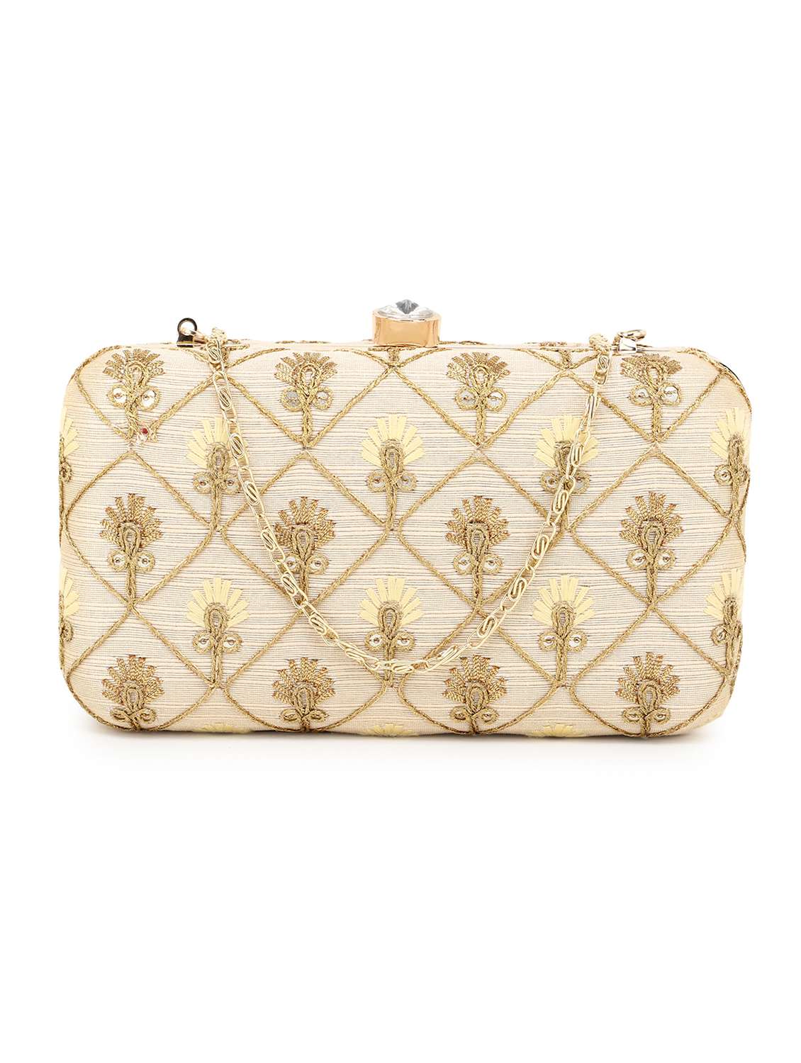 gold faux silk box clutch