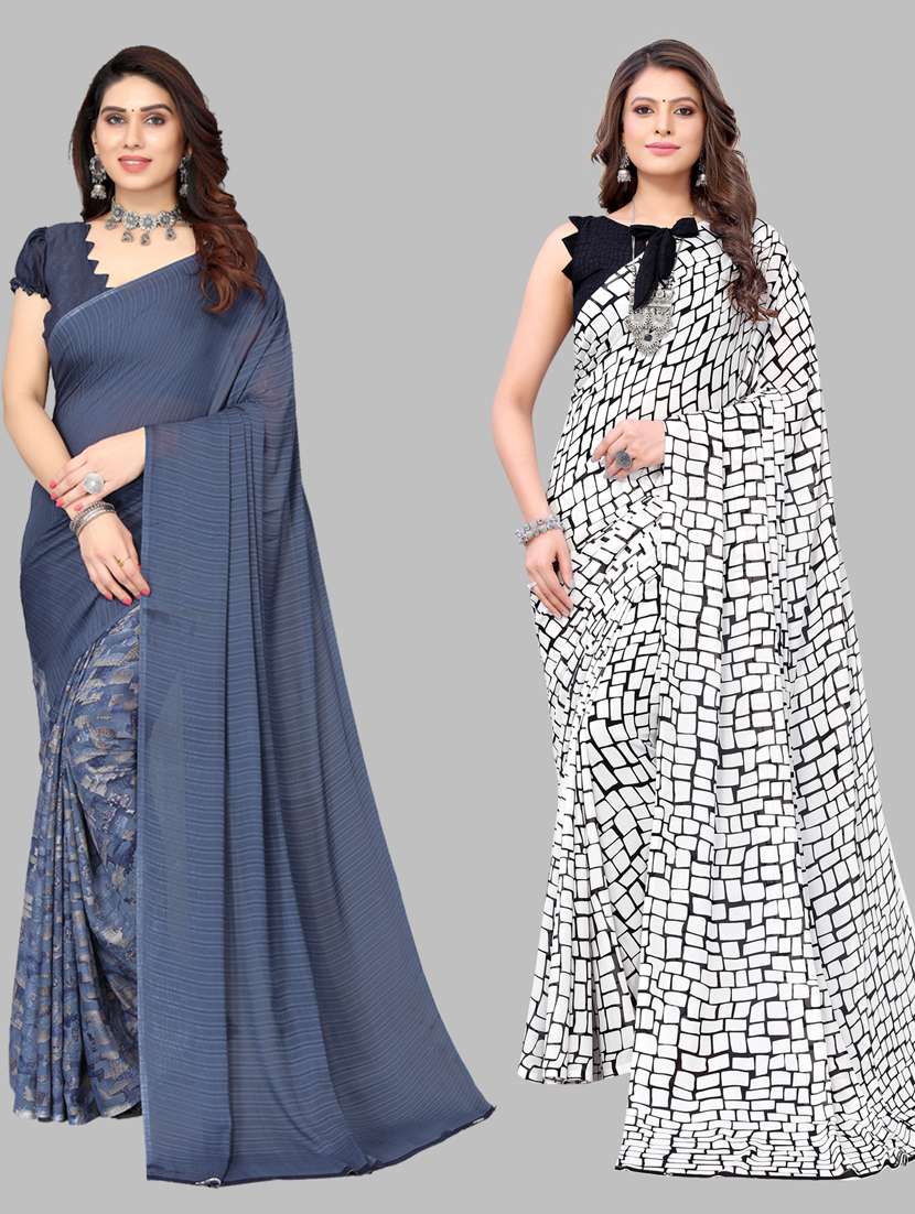 pack of 2 printed sarees with blouse - 19567190 - Zoom Image - 0