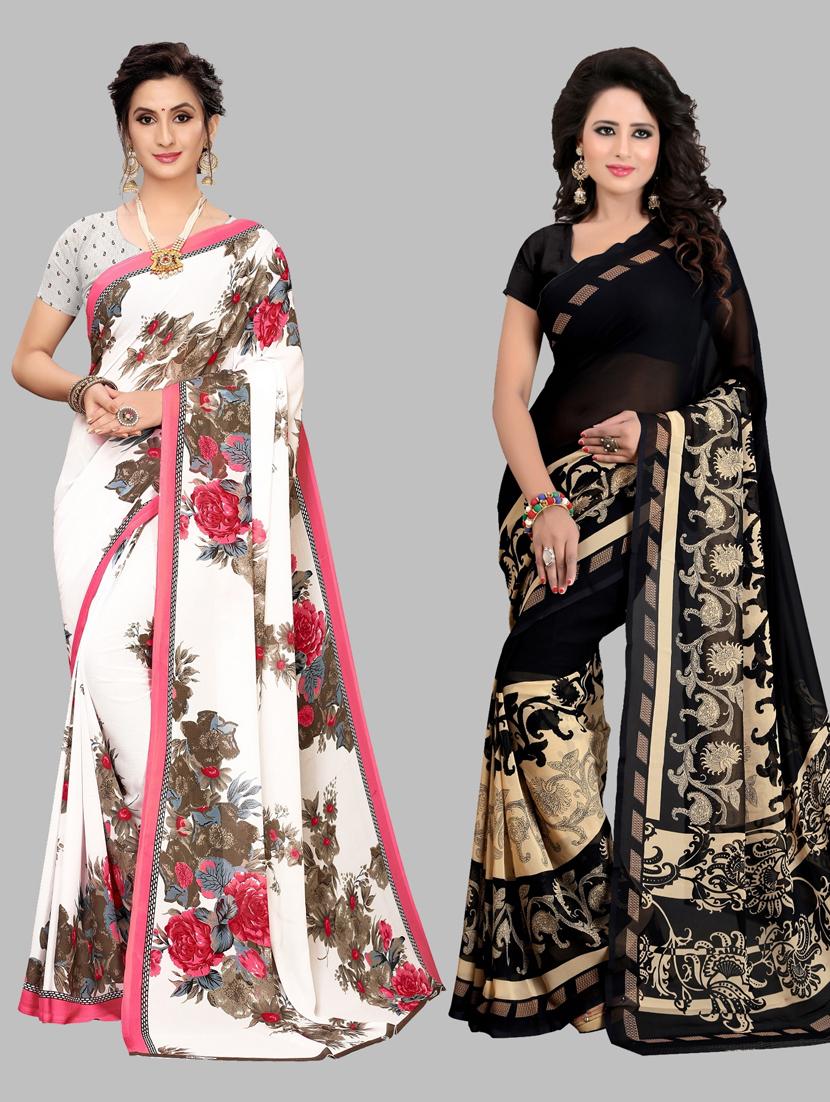 pack of 2 printed sarees with blouse - 19567194 - Zoom Image - 0