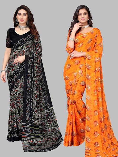 pack of 2 printed sarees with blouse - 19567195 - Standard Image - 0