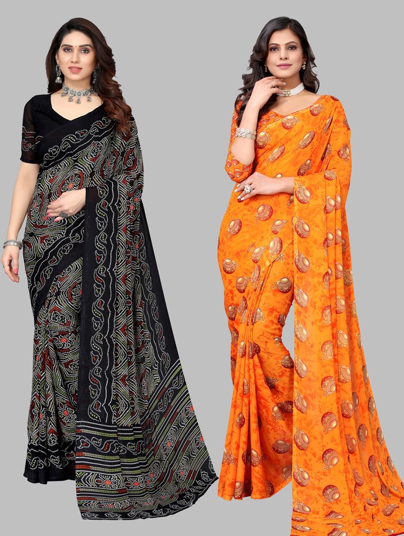 pack of 2 printed sarees with blouse - 19567195 - Zoom Image - 0