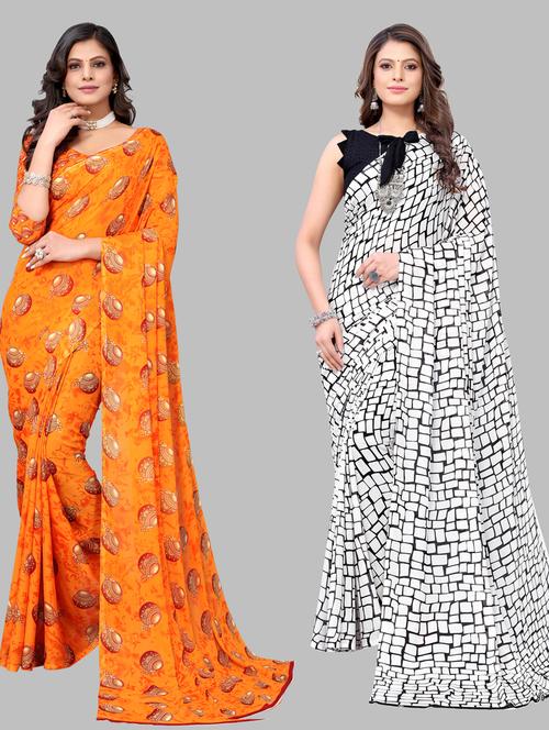 pack of 2 printed sarees with blouse - 19567201 -  Standard Image - 0