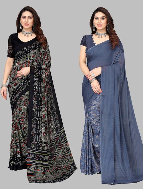 pack of 2 printed sarees with blouse - 19567205 - Standard Image - 0