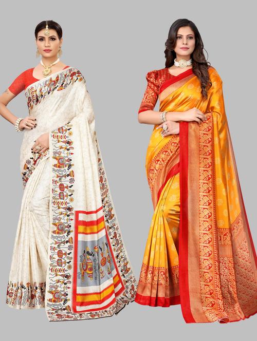 pack of 2 printed sarees with blouse - 19567219 - Standard Image - 0