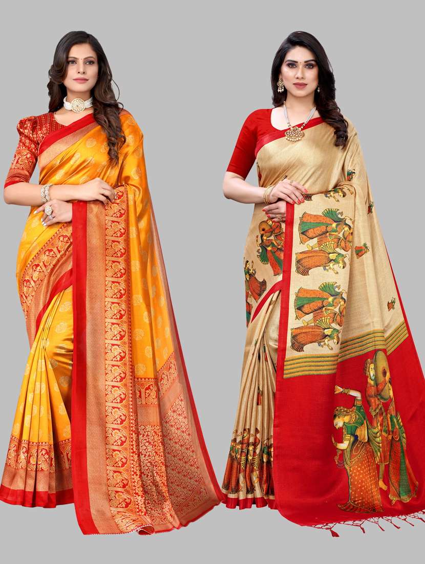 pack of 2 printed sarees with blouse - 19567220 - Zoom Image - 0