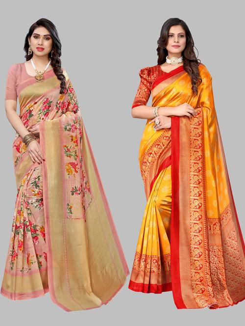 pack of 2 printed sarees with blouse - 19567222 -  Standard Image - 0
