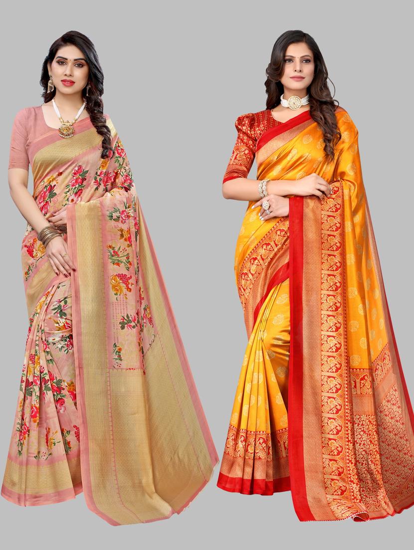 pack of 2 printed sarees with blouse - 19567222 -  Zoom Image - 0