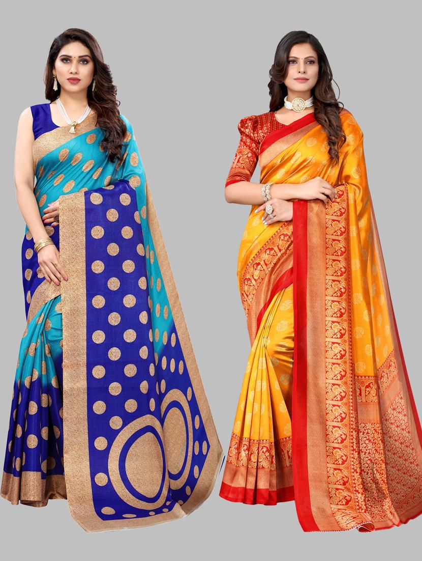 pack of 2 printed sarees with blouse - 19567223 - Zoom Image - 0