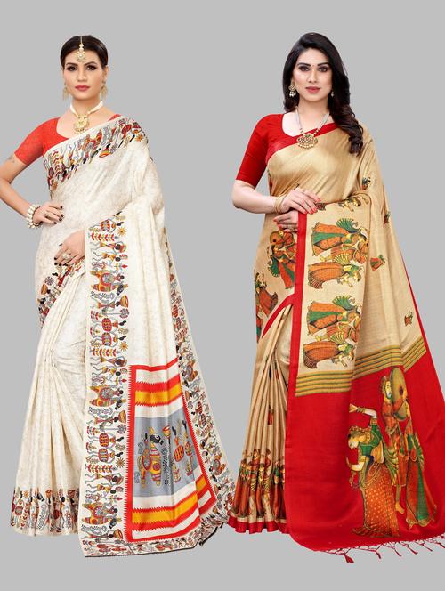 pack of 2 printed sarees with blouse - 19567225 - Standard Image - 0
