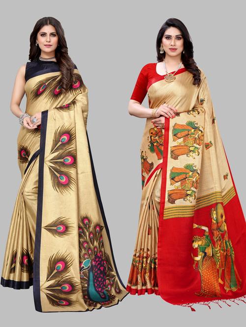 pack of 2 printed sarees with blouse - 19567226 -  Standard Image - 0