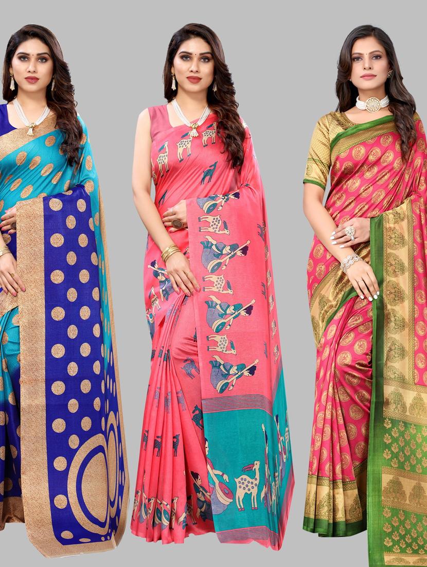 pack of 3 combo saree with blouse - 19567382 -  Zoom Image - 0